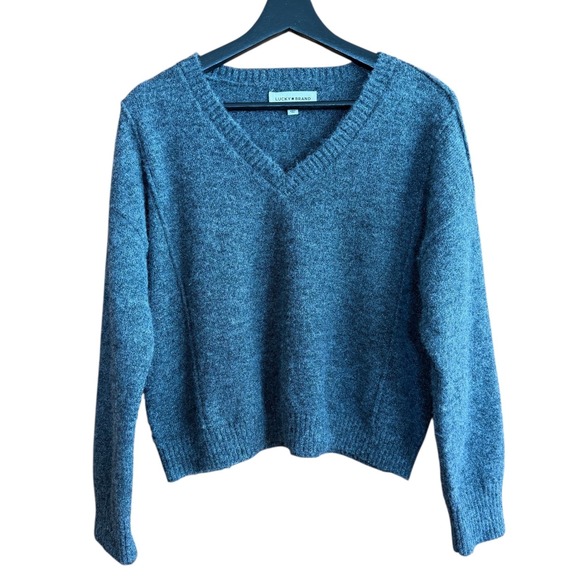 Lucky Brand Sweaters - Lucky Brand V Neck Sweater Heathered Gray Metallic Knit Pullover Womens L‎